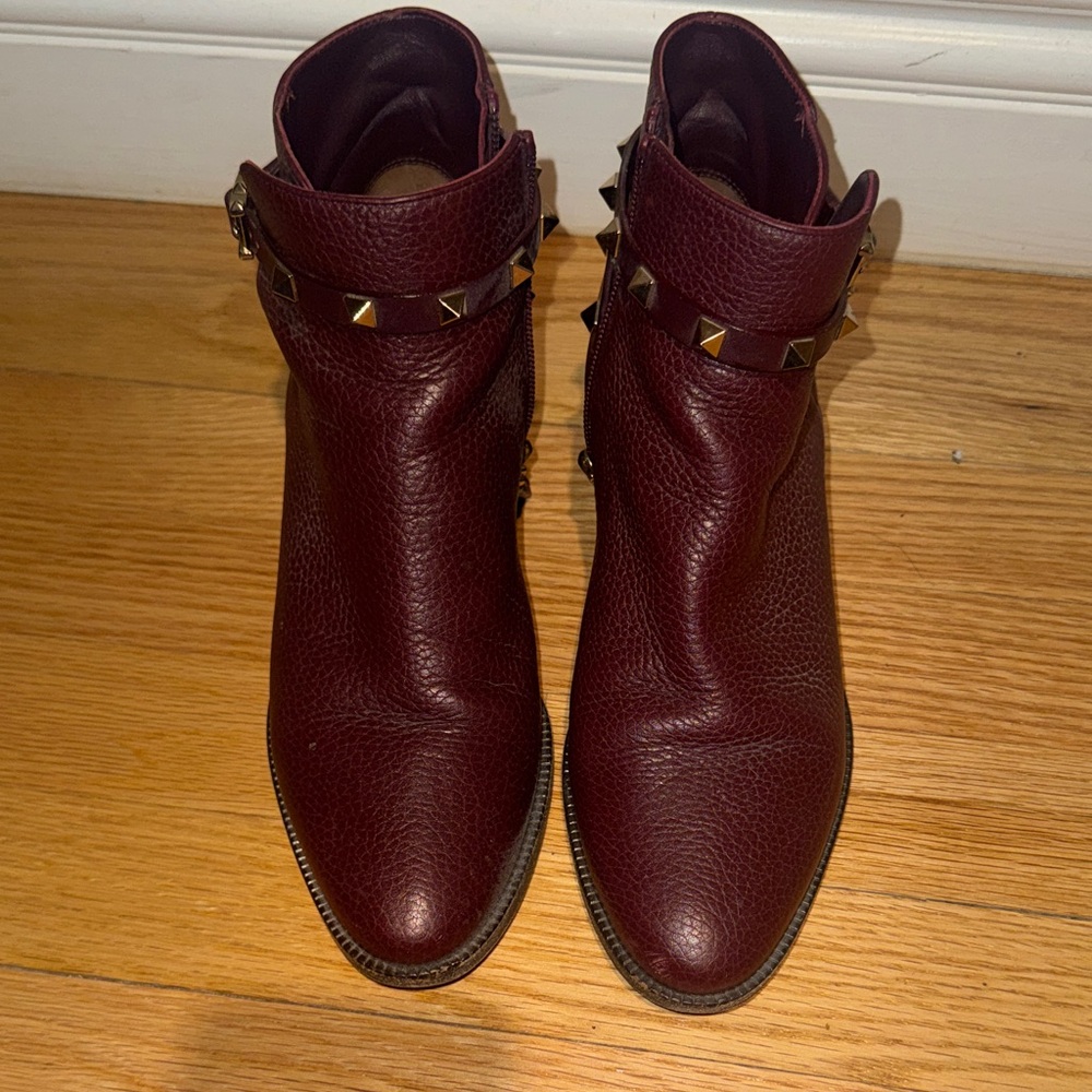 Women's Burgundy Studded Leather Ankle Boots